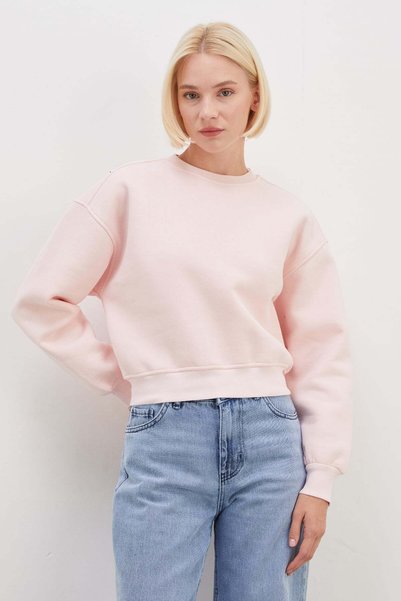 3 Thread Basic Ribbed Crop Sweatshirt