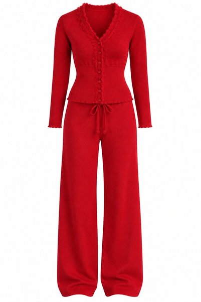 Red Lace Double Knitwear Set - 2Y2602