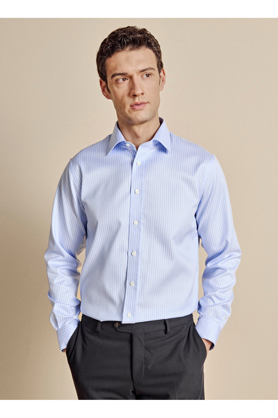 Light Blue Men's Regular Fit Striped Shirt Bbss26Msh039