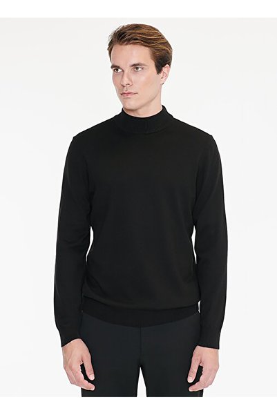 Black Men's Half Fisherman Knitwear Sweater Ace043271004