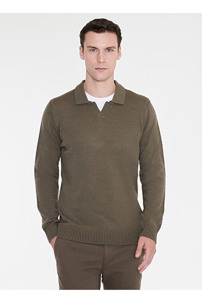 Khaki Men's Jacquard Polo Sweater Ace045271182