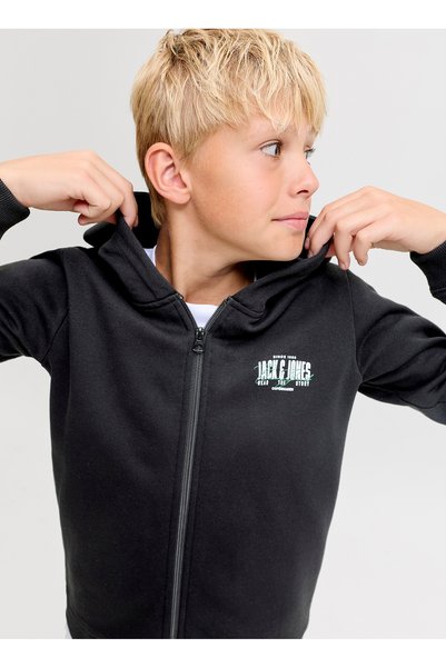 Black Boy's Printed Sweatshirt 12299548 Jjaero Sweat Zip Hood Jnr