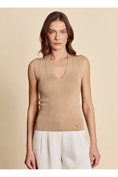 Light Brown Women's Ribbed Pattern Blouse Bbfw26Fkb001