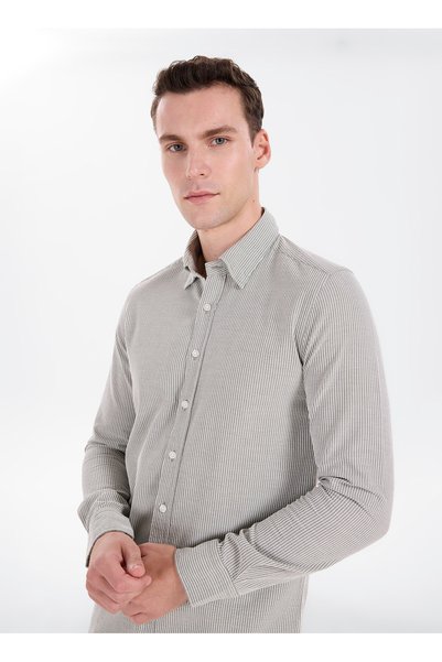White Men's Buttoned Slim Fit Striped Shirt Ace201271103