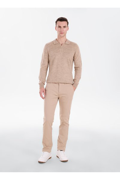 Beige Men's Slim Fit Trousers Ace001271095