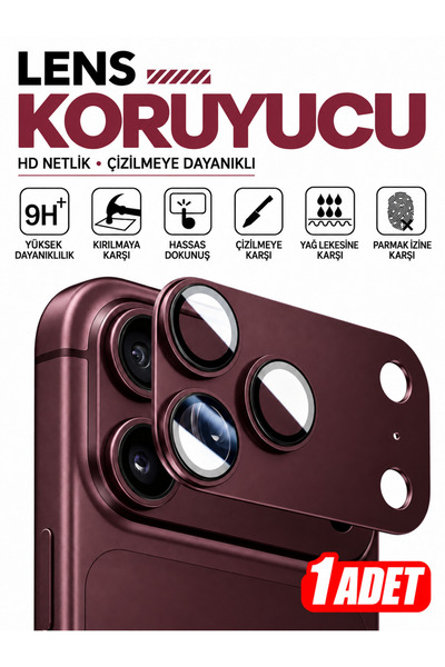 iPhone 18 Pro Max Compatible Premium Ar+Af Tempered Glass Full Coverage Camera Lens Protector - Burgundy