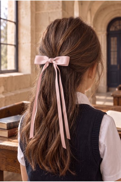 Satin Bow with Thin Ribbon Bow Buckle Pink