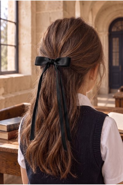 Satin Bow with Thin Ribbon Bow Buckle Black