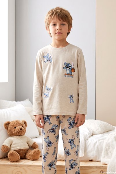 Boys' Short Sleeve Cotton Pajama Set 4301 Beige02