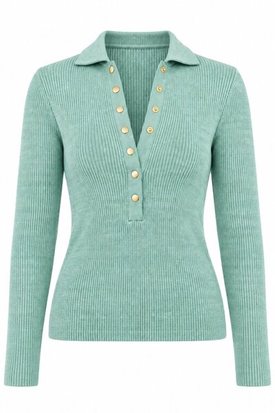 Mint Long Sleeve Snap Fastener Knitwear - 251172