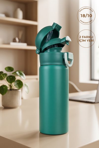 600 ml Double Headed Stainless Steel Water Bottle with Strap and Leak-Proof Locking Lid