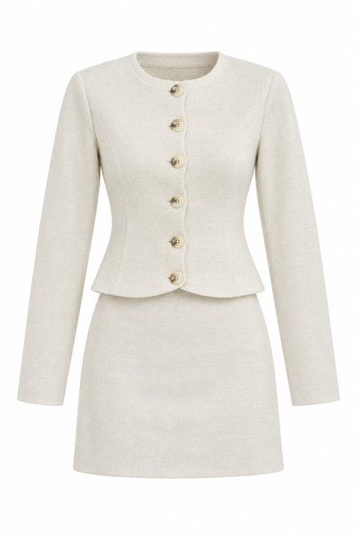 Ecru Cardigan and Skirt Two-Piece Set - 2Y0611