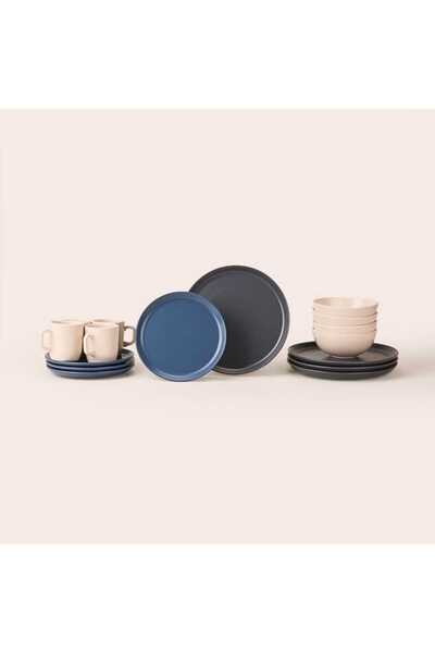 Kitchen Basic Collection 16 Piece Dinnerware Set - Cream / Blue