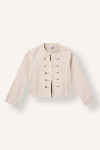 High Collar Metal Button Detailed Gabardine Long Sleeve Shirt Girls I7849A826Au