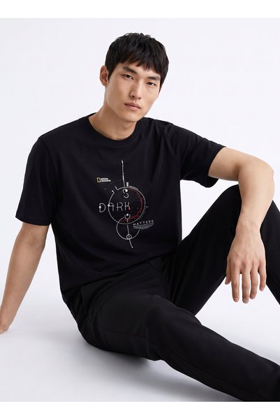 Black Men's Relaxed Printed T-Shirt N6Wm-Tst4070