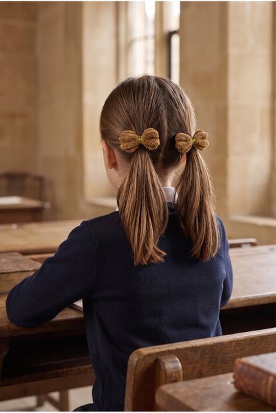 Girl's 2-Piece Plush Bow Rubber Buckle Brown