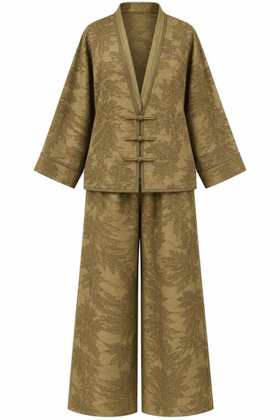 Khaki Jacquard Kimono Set - 51479