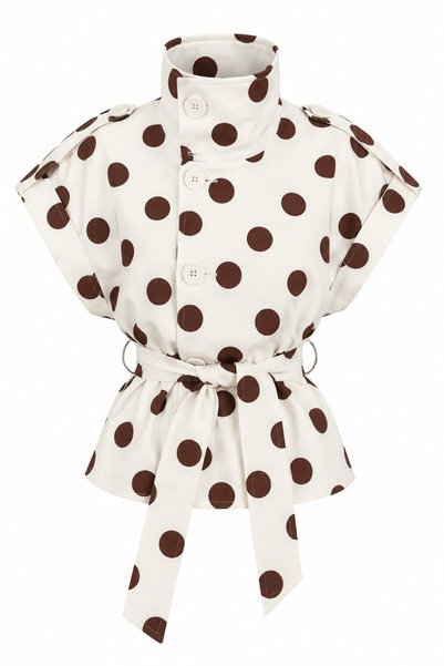 Ecru Brown Epaulettes Polka Dot Belted Vest - 504364