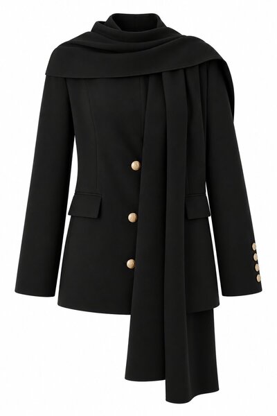 Black Gold Button Detailed Shawl Jacket - 2Y9721