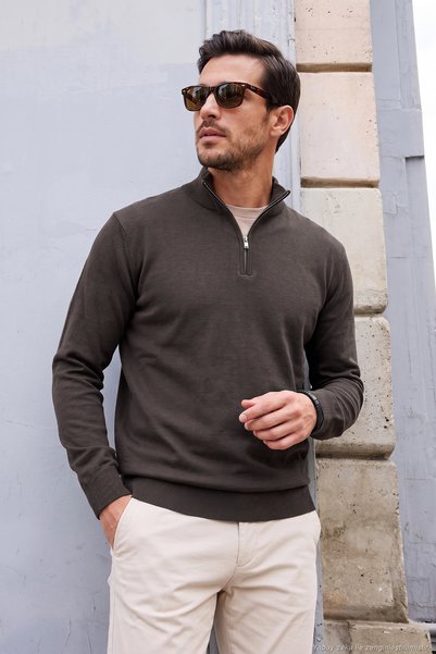 Cotton Half-Zip Mock Neck Knitted Sweater Men's SWEATER 7028404