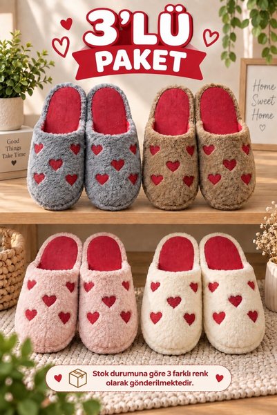 3-Pack Lovely Indoor Women's Slippers Home Slippers Soundproof Sole Soft Comfortable Slippers
