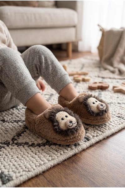 Unisex Mink Children's Cute Lion Figured Plush Slippers Home Shoes & House Slippers