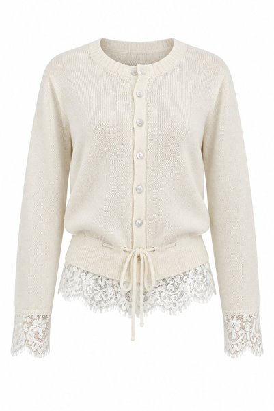 Ecru Belted Lace Cardigan - 70027