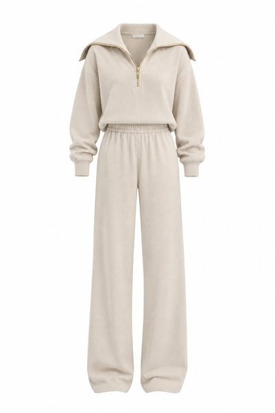 Stone Semi-Zipper Ribbed Suit - 51218