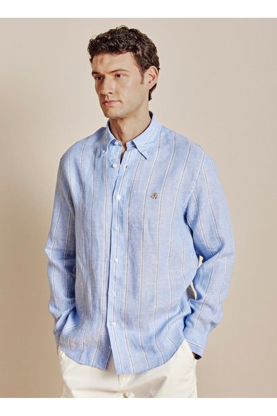 Light Blue Men's Buttoned Regular Fit Striped Shirt BBSS26MSH014