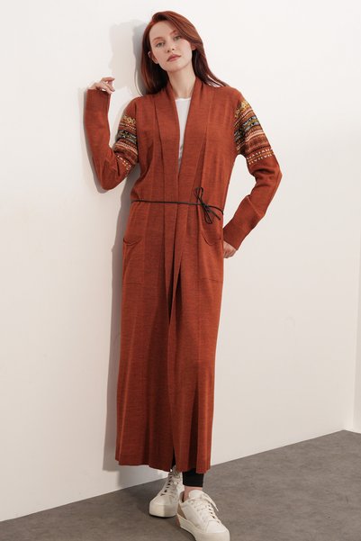15690 Long Knit Cardigan - A. Brick