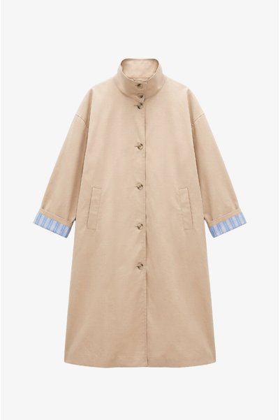 Beige Trench Coat with Sleeve Folding Detail