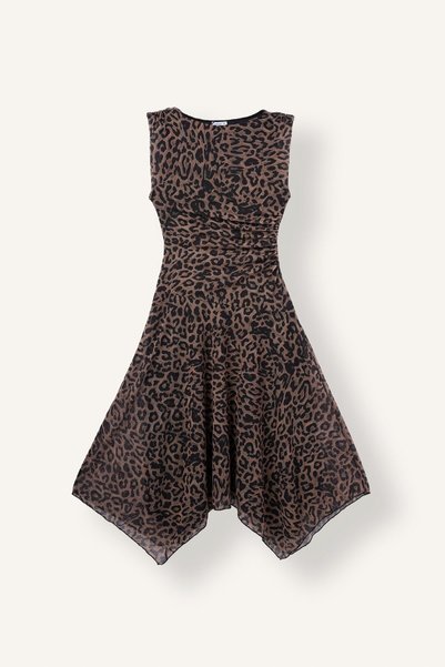 Leopard Patterned Tulle Sleeveless Midi Dress H6721Ax26Au