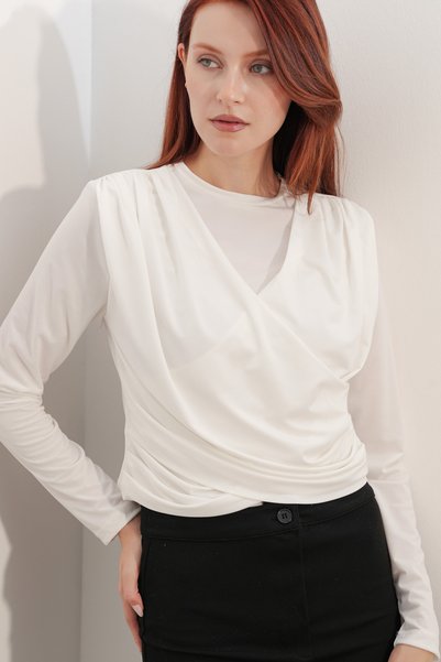 Women's Wrap Collar Sandy Blouse 40051 - White