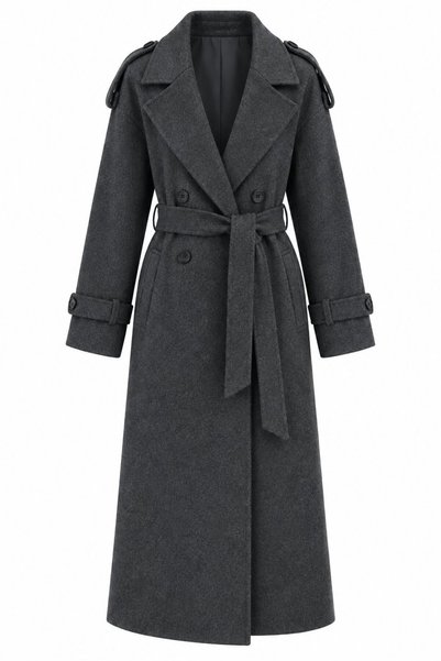 Anthracite Coat with Epaulettes and Belt - 6047