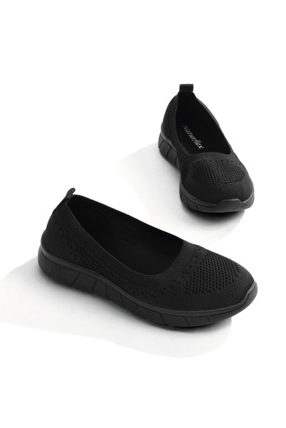 Women's Black Knitwear Casual Loafer Shoes