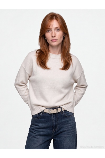 10886 Wool Blend Crew Neck Sweater-Ecru