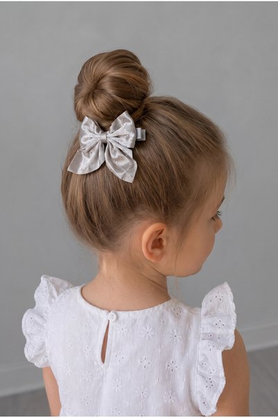 Jeweled Satin Bow Clip Hairpin Gray