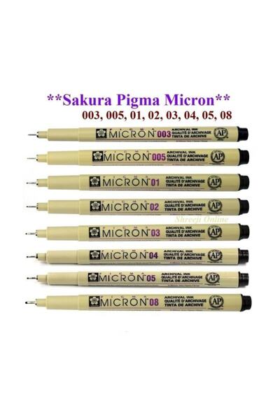 Pigma Micron Technical Drawing Pen 8-Piece Full Set (0.03 - 0.05 - 0.1 - 0.2 - 0.3 - 0.4 - 0.5 - 0.8) Skr-