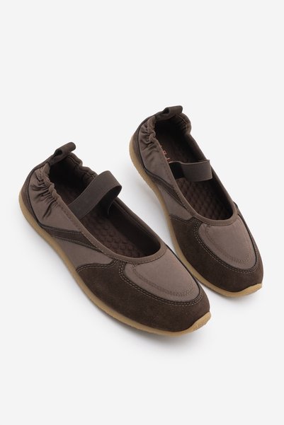 Women's Suede Textured Strappy Mary Jane Casual Sports Ballerina Sneaker Ronda Brown Suede