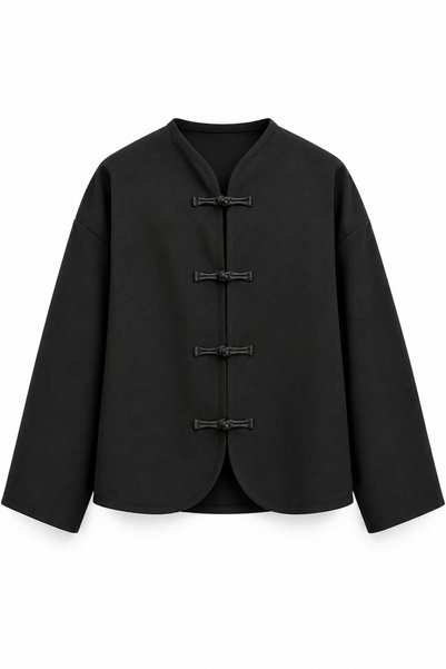Women's Japanese Button Detail Notched Collar Relaxed Fit Long Sleeve Casual Stylish Standard Size Jacket