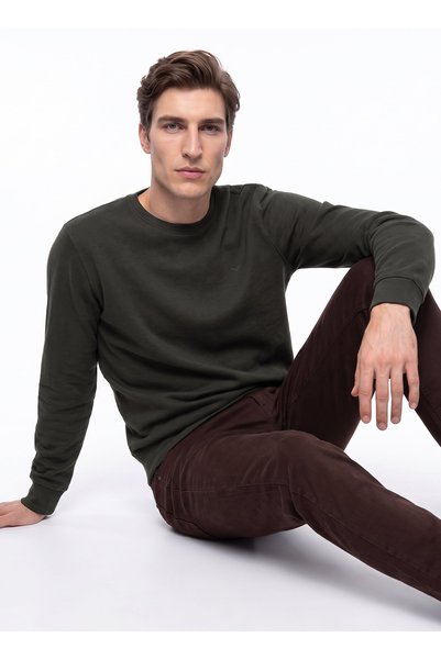 Khaki Men's Basic Embroidered Sweatshirt M6Wm-Swt1590