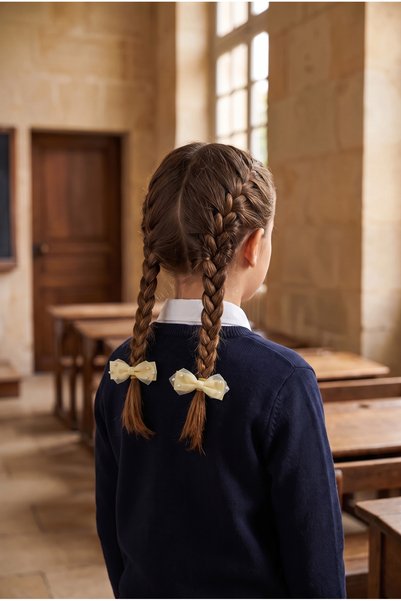Girl's Pearl Detailed Bowknot 2-Piece Rubber Buckle Yellow