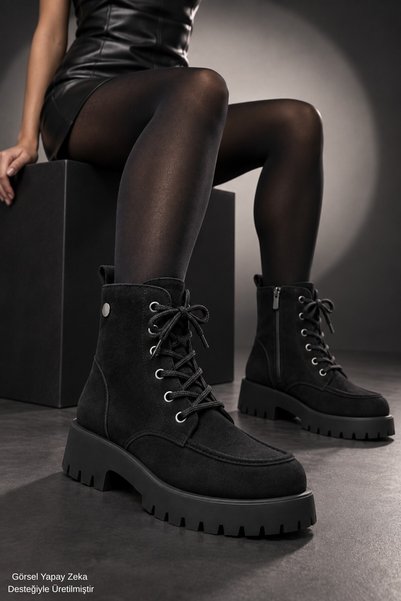 PLUSH Fur-Lined Lace-up and Zippered Thick Sole Women's Daily Ankle Boots