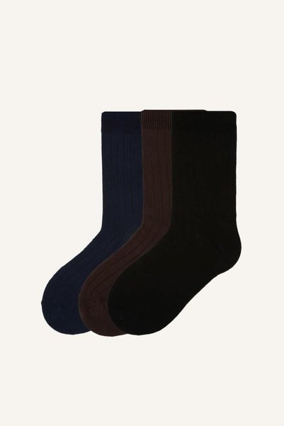 Men's 3-Pack Ribbed Long Socks (NS)