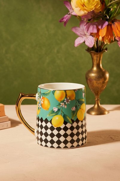 Dama Patterned Lemon Porcelain Coffee Tea Cup 250 ml