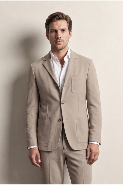 Ds Damat Comfort Beige Seersucker Patterned Suit
