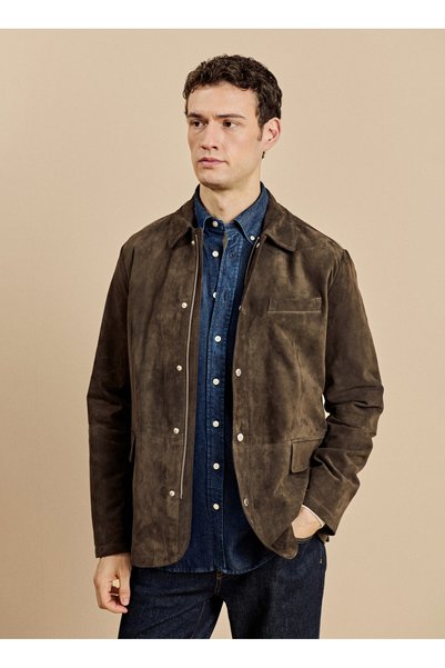 Leather Coat, 2XL, Brown