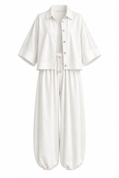 Ecru Snap Detailed Poncho Set with Elastic Cuffs - 4181