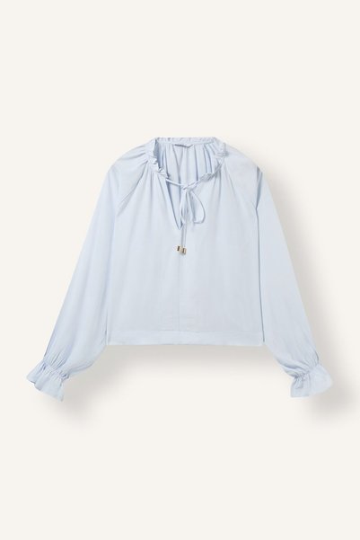 Regular Fit Ruffle Lace-Up Maroken Long Sleeve Basic Blouse I8124Ax26Au