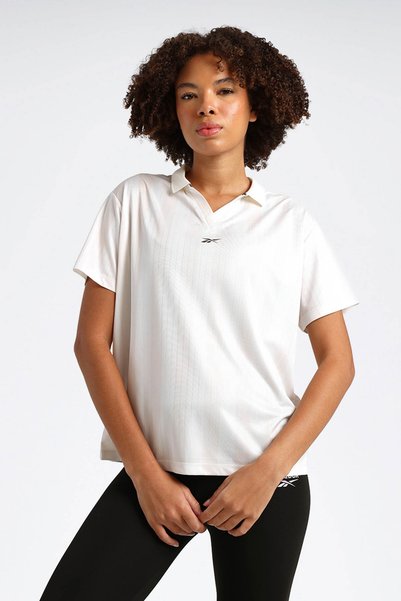 Polo Collar Short Sleeve T-Shirt Women's Ecru Frille Polo Tee